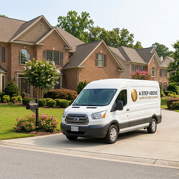 Cleaning van in suburban driveway